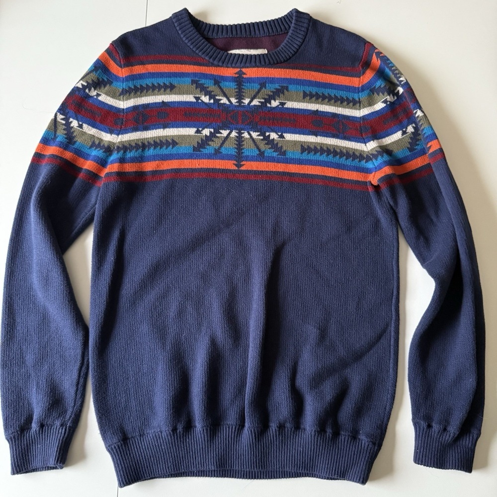 Mossimo Supply Co Navy Blue Aztec Sweater Size Medium 100% Cotton‎